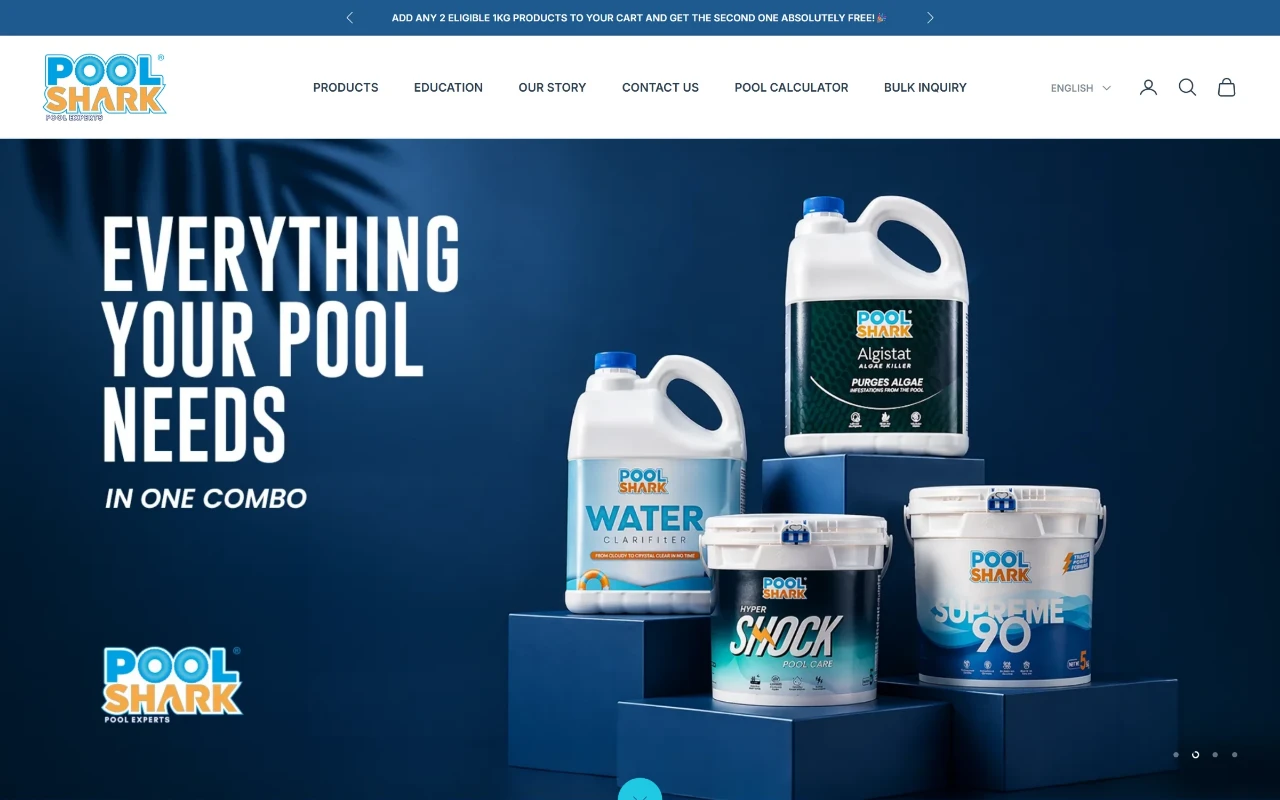 Pool Shark — Pool-care chemicals and equipment.